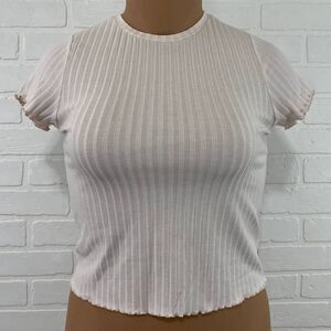 Wonder Nation Pink Lettuce Edge Crop Tee